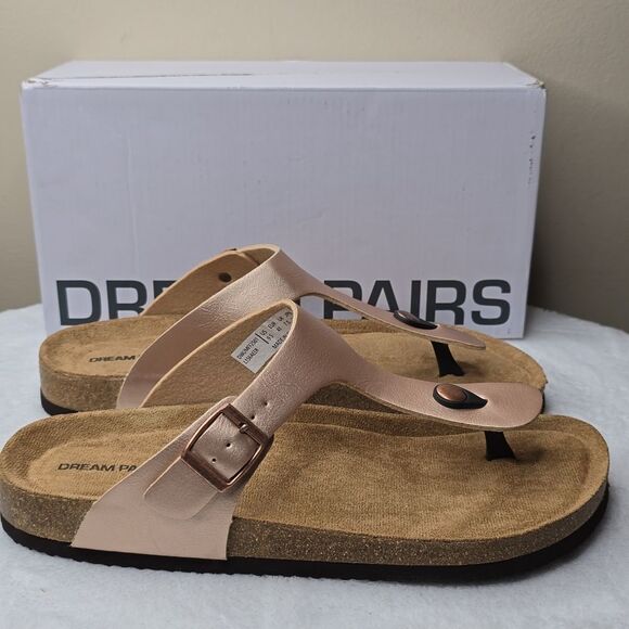 NIB DREAM PAIRS Women's Supportive Cork Flip Flops Sz US 9.5 Rose Gold - Picture 3 of 8